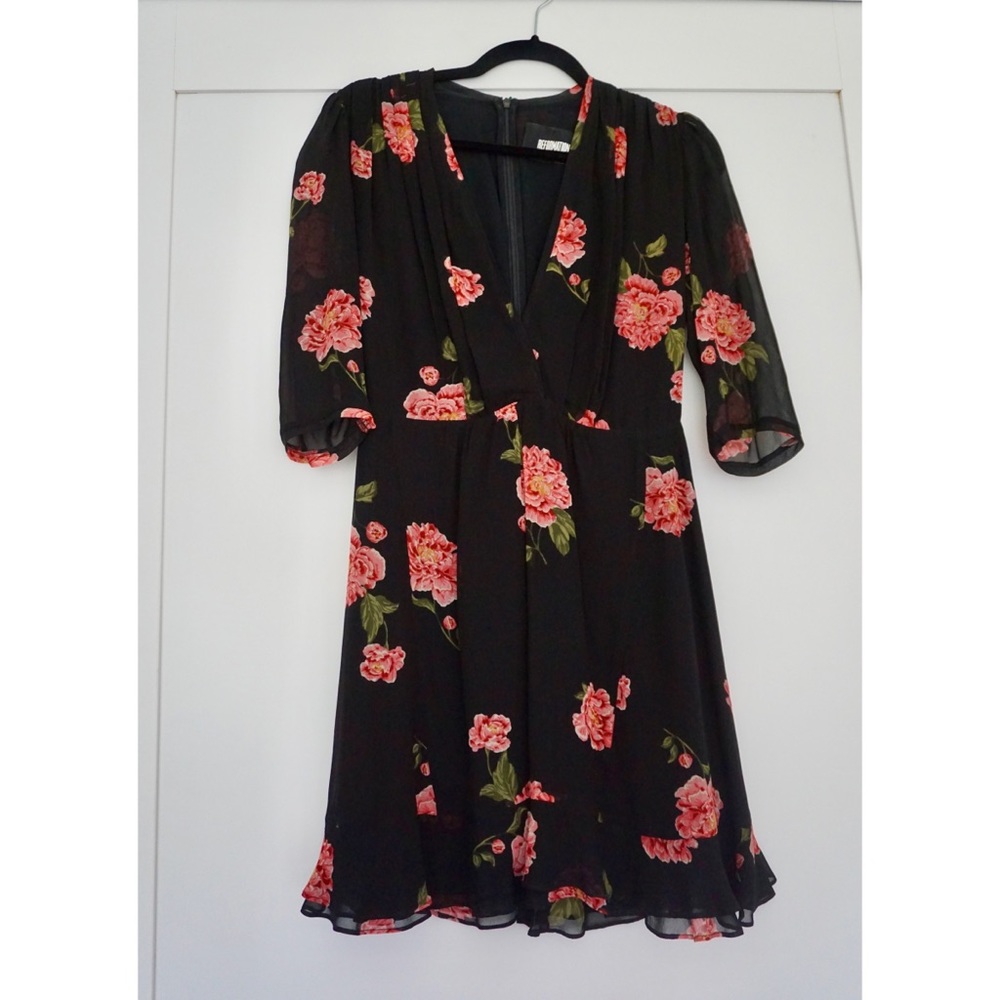 REFORMATION Black Floral Mini Dress